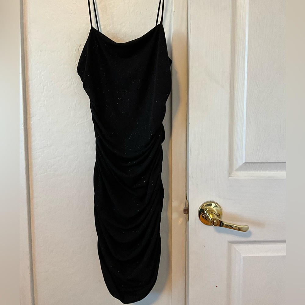 Elegant Black Ruched Dress Size L